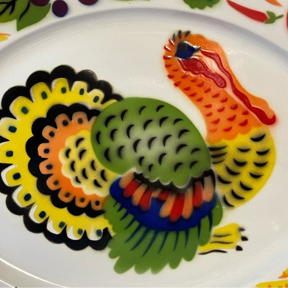 VTG 60/70’s Bright Colored Enamelware Metal Thanksgiving Turkey Serving Platter - Picture 3 of 11